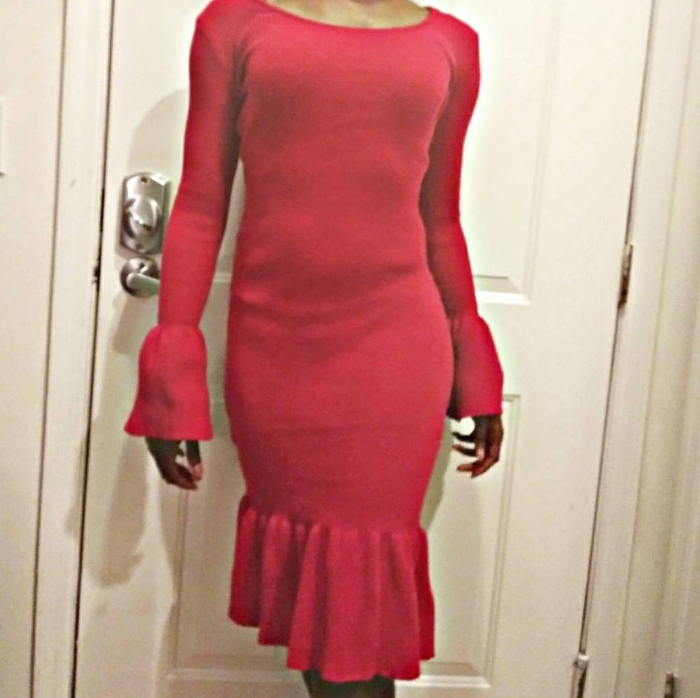 Ruffle Sleeve Sweater Dress